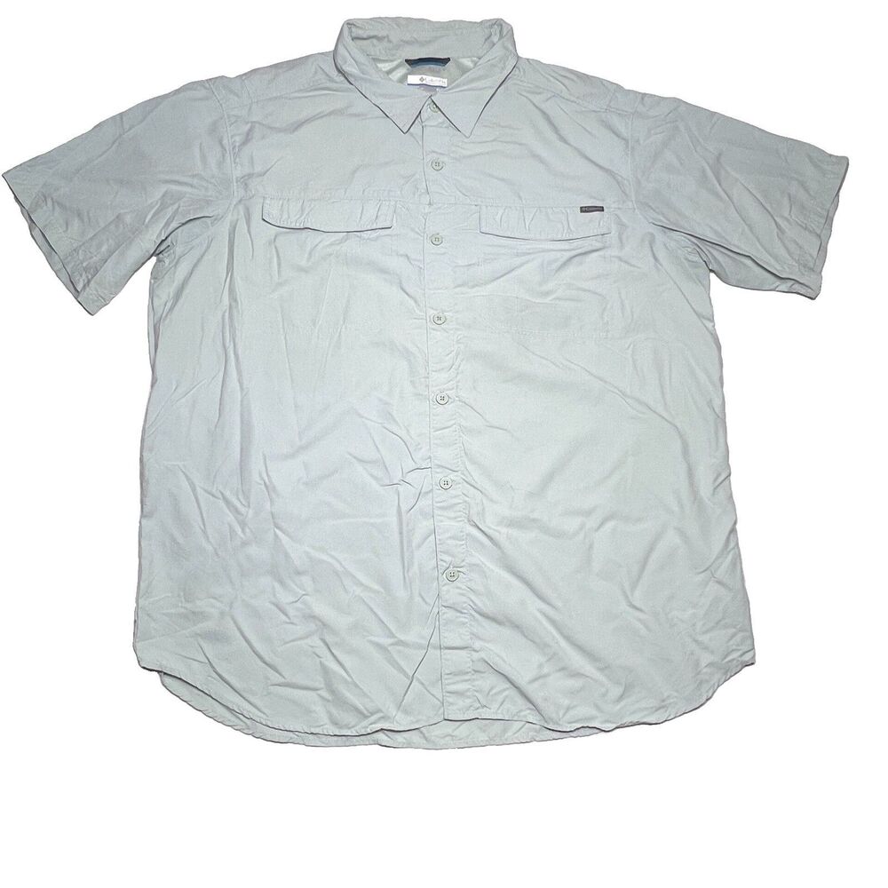 Columbia Shirt Mens XL Gray Omni-Shade Short Sleeve Vented Fishing UPF Top Flaw